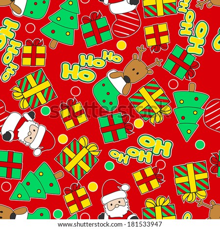 Ho Ho Ho Santa and reindeer. Christmas seamless pattern.
