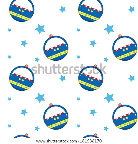 Illustration of the seamless design with stars and ferris wheel cars on a white background
