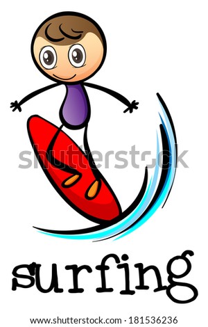 Illustration of a stickman surfing on a white background