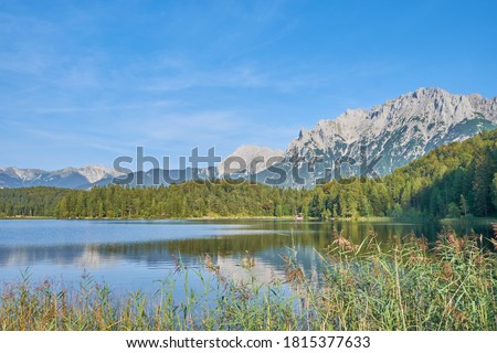 View of Lautersee and Alp mountains in Mittenwald, Bavaria, Germany Royalty-Free Stock Photo #1815377633