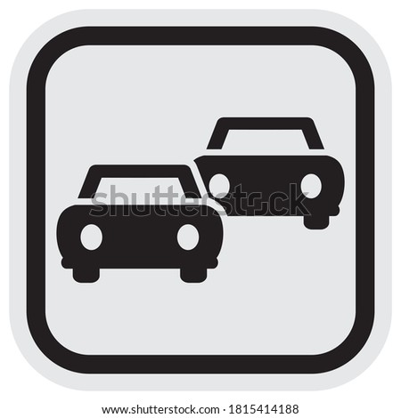 Two cars, black silhouette at black and gray frame, vector icon