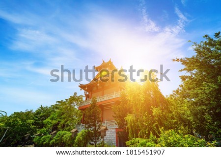 Beautiful scenery in the early sun of Khanh An Pagoda, Ho Chi Minh city, Vietnam - little Japan in Saigon. Travel and landscape concept.