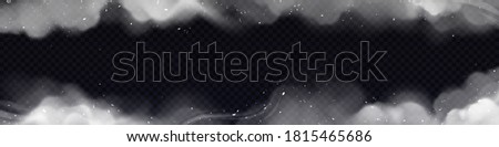Smoke frame, horizontal border with white smog clouds and particles isolated on transparent background, heavy thick dust steam with motes and ashes, magic haze or vapour Realistic 3d vector mockup