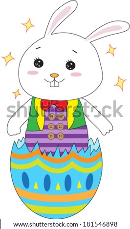 White Rabbit in the Colorful Broken Easter Egg