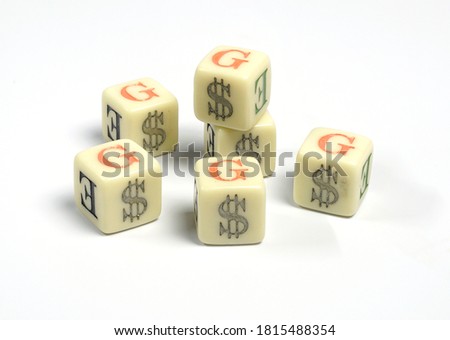 Alphabet dice on white background