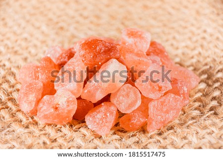 Pile of pink Himalayan salt on the table