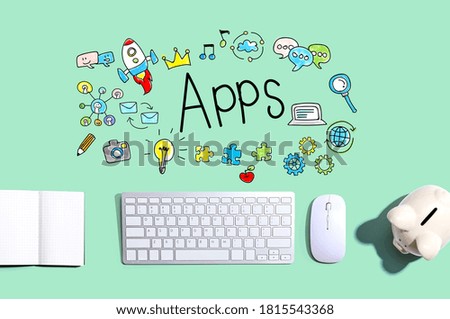 Apps with a computer keyboard and a piggy bank