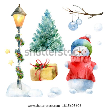Watercolor Christmas set with snowman