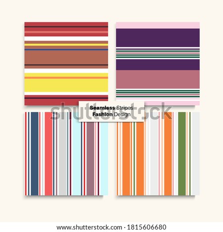 Sailor Stripes Seamless Texture Set. Training Suit Lines Childrens Male Female Seamless Stripes Pattern. Summer Spring Retro Fashion Fabric. Modern Fashion Background Funky Lines Endless Design.