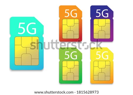 Sim cards. Mobile network 5g. Wireless telephone communication. Colored cards for a smartphone. Vector illustration.