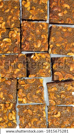 Image flat lay picture dessert Toffee Cake is a snack with delicious food sticky sweet chocolate as an ingredient as a homemade cooking.