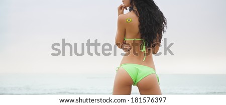 young brazil supporter beautiful bikini girl beach soccer world cup
