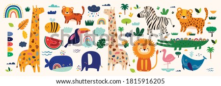Cute vector cartoon animals. Childish pattern	