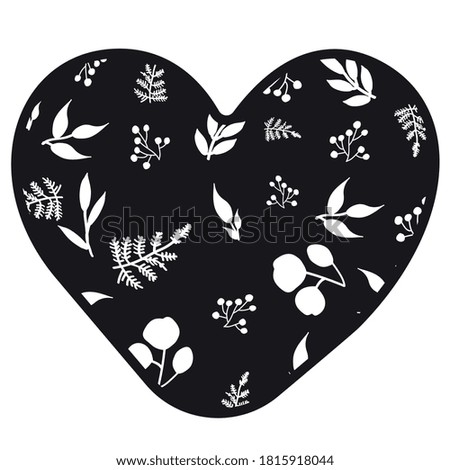 Print Hand-drawing silhouette background collection. Vector heart with decoration. Element for design.