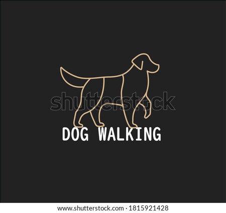 Dog walking line logo concept, Golden Retriever linear icon. Isolated vector logo template for pet dog walking service.