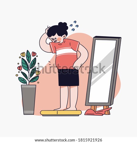 Oops Girl Gain Weight Concept Vector Digital Illustration Royalty-Free Stock Photo #1815921926