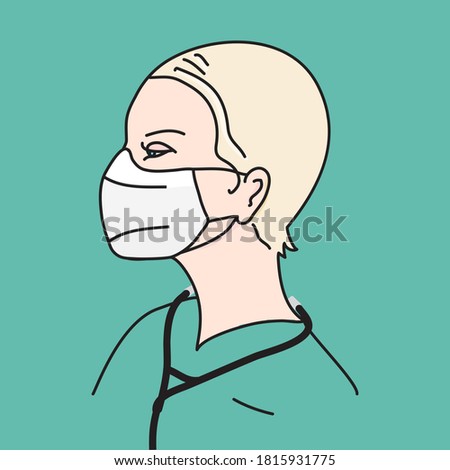 Doctor woman with face mask and face shield. Protection wear during Covid-19 crisis. Flat vector illustration