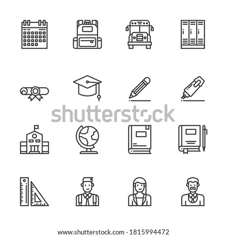 Simple Set of  Education  Line Icons  vector illustration, Outline symbol collection, student,  backpack, school bus, learning 

