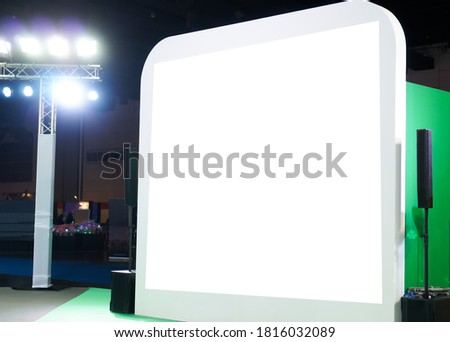Blank mock up signboard for billboard banner display,  lcd smart TV presentation at event convention exhibit trade show and booth in conference hall, Mock up or white blank advertising background