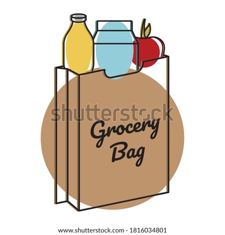 Grocery bag icon with foods and beverages - Vector