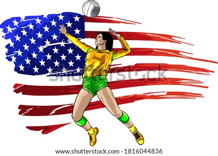 Professional volleyball players in action on the court. Abstract volleyball player