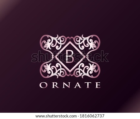 PInk Luxury Brand Letter B Elegant Logo Bagde. Metal Luxury Pink Letter Initial Crest Monogram Design Vector Illustration.