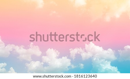 beauty smooth soft pastel with pink small fluffy clouds on sky. multi color rainbow image
