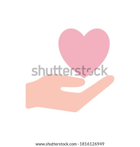 Heart over hand flat style icon design of love passion and romantic theme Vector illustration