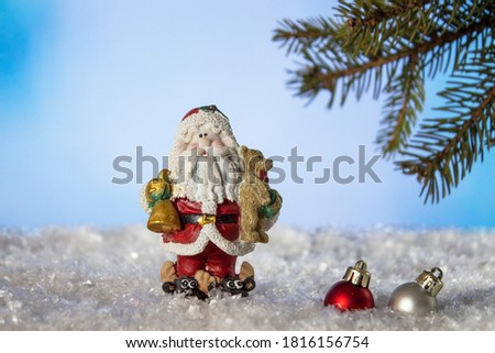 Festive Christmas background. New Year's and Christmas. Christmas card background. Santa, Christmas tree and star. Snow. Copyspace