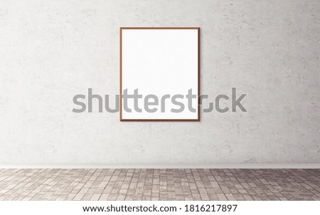 White blank picture frame. Empty wooden photo frame. Modern poster mockup. Advertising placard template.