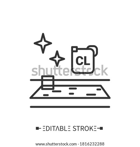 Swimming pool disinfection line icon. Water chlorination. Safety space and preventative measures. Preventing virus spread concept. Isolated vector illustration. Editable stroke 