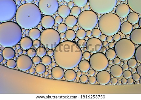 Colorful artistic of oil drop floating on the water. Bright and unique oil drops, circles on the water surface.