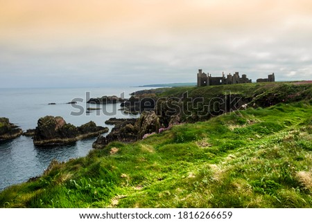 Slains Castle in Cruden Bay, Aberdeenshire, Scotland, UK