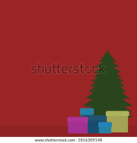 christmas tree with gifts on red background