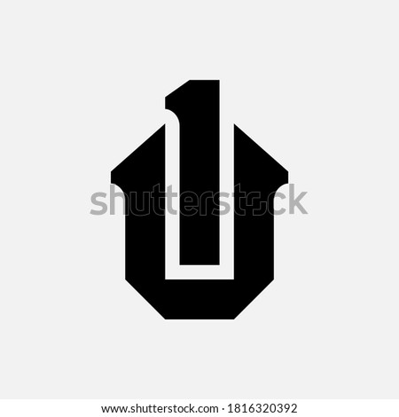 Monogram logo letter 1, U, 1U or U1 modern, simple, sporty, black color on white background