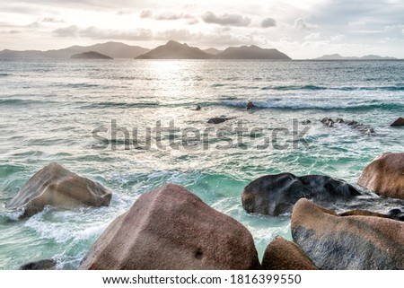 Granite Rocks of Seychelles Islands with beautiful background sky, Africa