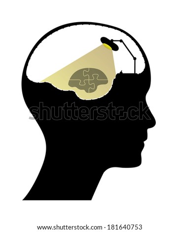 Human head with office lamp and brain, business concept vector illustration.