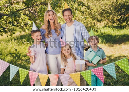 Portrait of nice attractive cheerful full big family small little brother sister fatherhood motherhood friends friendship enjoying spending festal sunny day celebratory event occasion