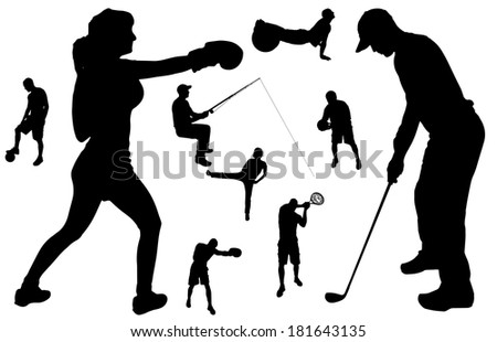 Vector silhouette of people in various sports. 
