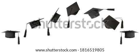 Graduation hats on white background Royalty-Free Stock Photo #1816519805