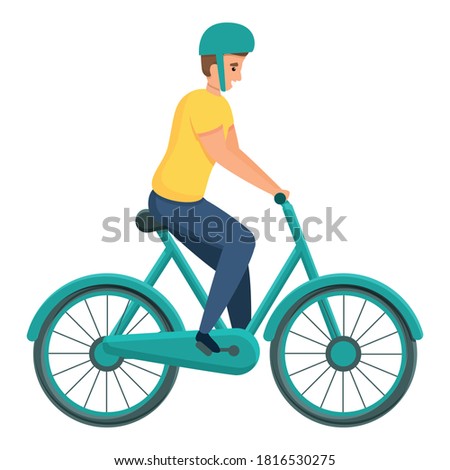 Man ride bike with helmet icon. Cartoon of man ride bike with helmet vector icon for web design isolated on white background