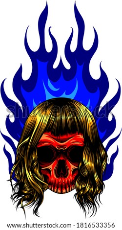 vector illustration of skull falling with fire flame