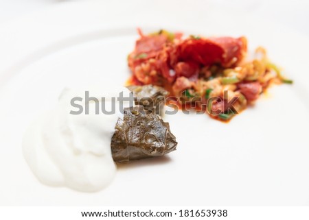 Dolma dish in plate, close-up, Middle Eastern cuisine
