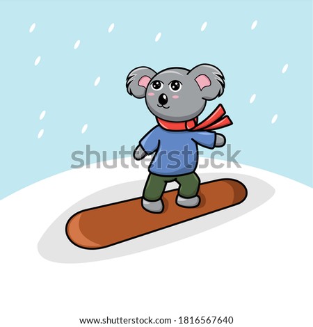 Vector illustration winter cute koala character playing snowboard. Can use for advertising, sticker, t-shirt design, books, and promotions