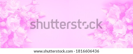 Banner with pink tinted glass with floral patterns. Copy space.