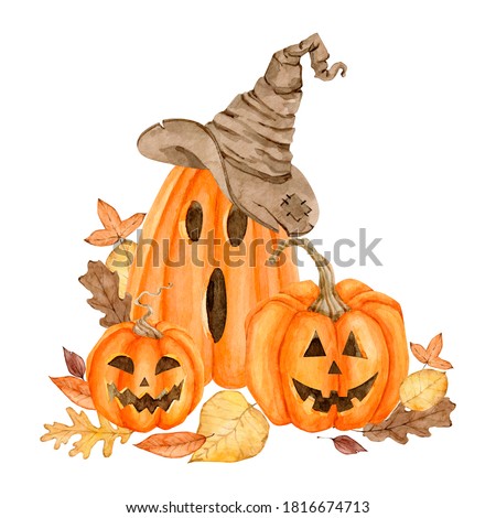 Watercolor Halloween night clipart illustration. High quality illustration for DIY Halloween decoration Scrapbooking items stickers, invitations, postcards