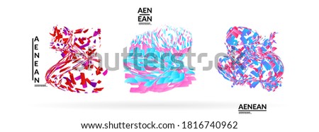 Abstract futuristic shapes made of small particle explosion. Optical art geometric background with high speed of motion. Futuristic vector illustration badge set.
