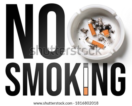 No smoking sign on white with an ashtray