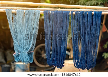 Fabric that has been dyed with indigo Ready for weaving, Sakon Nakhon, Thailand