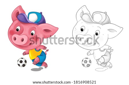 cartoon scene with sketch with pig having fun - illustration for children
